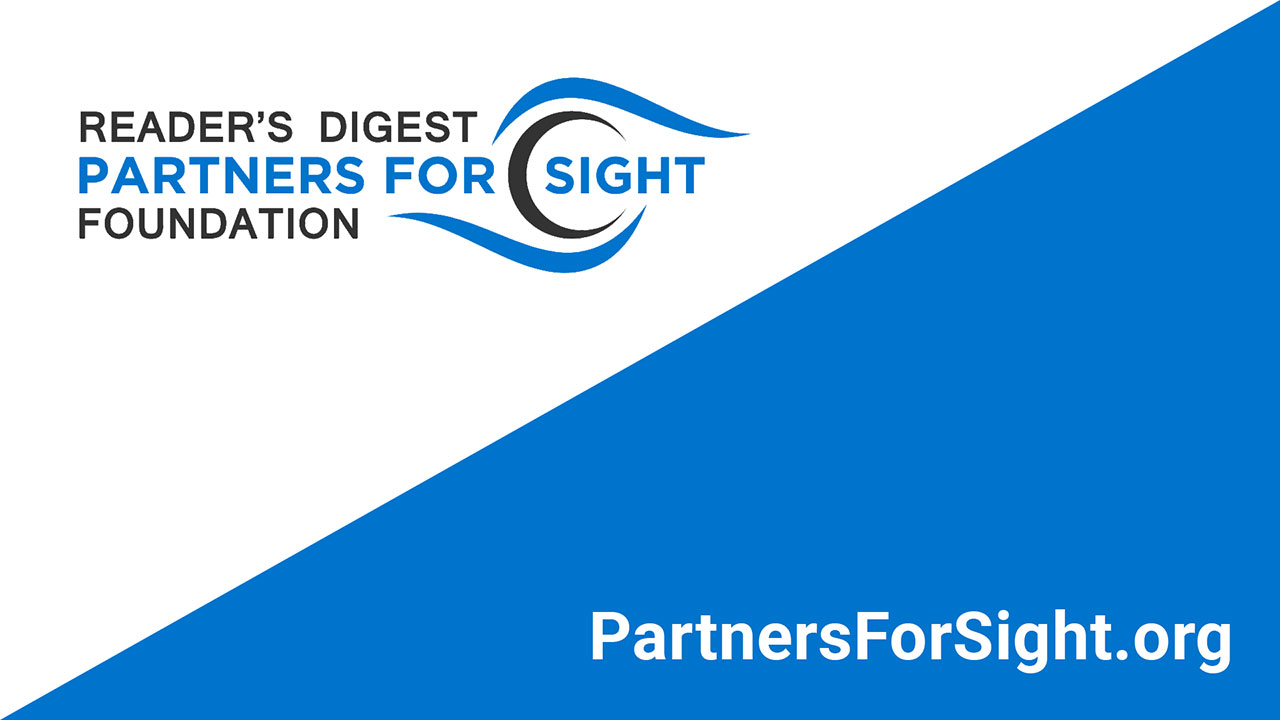 Readers Digest Partners for Sight Foundation logo. PartnersForSight.org.